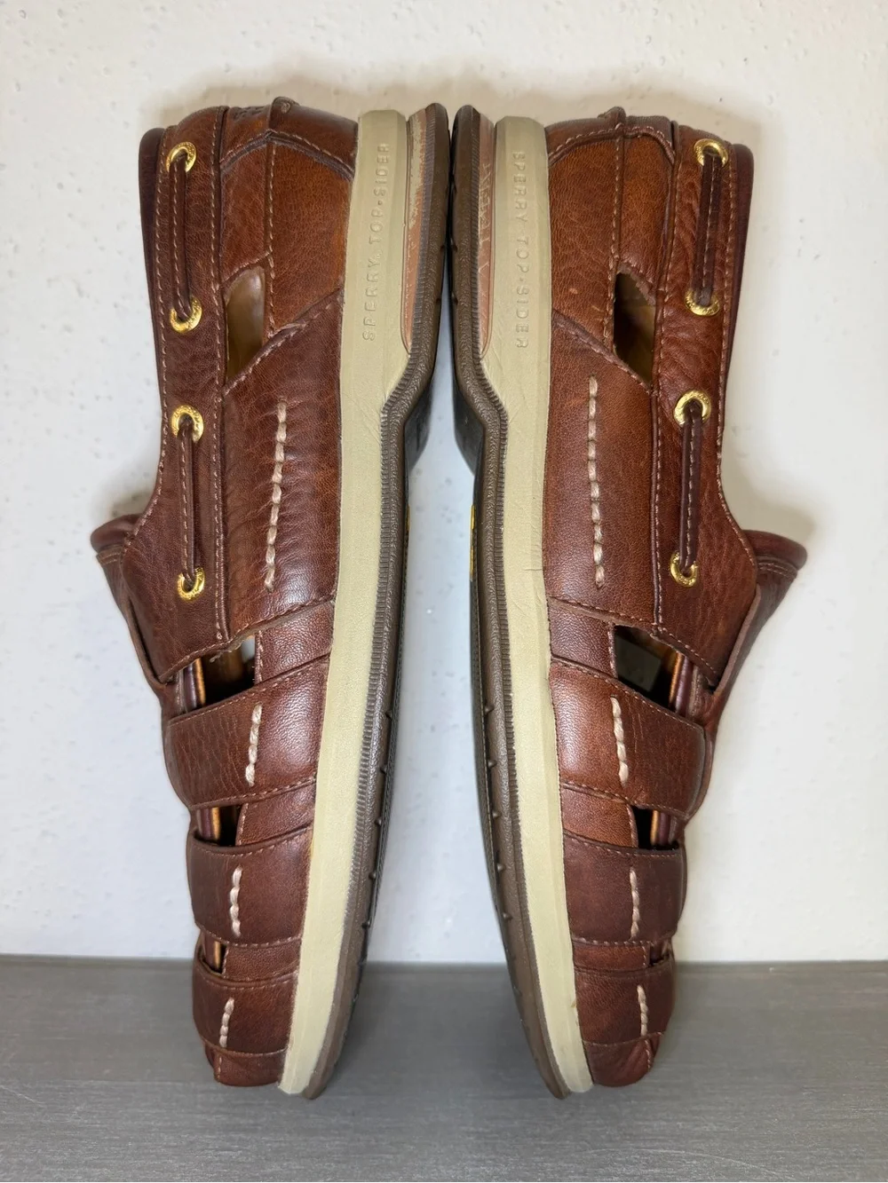 Sperry Top Sider Gold Cup Fisherman Sandals Men’s Size 9M Brown Leather